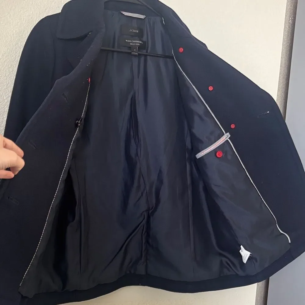J. Crew Midnight Blue Pea Coat with Gold Buttons Wool & Cashmere Womens Size 4 - Picture 7 of 10